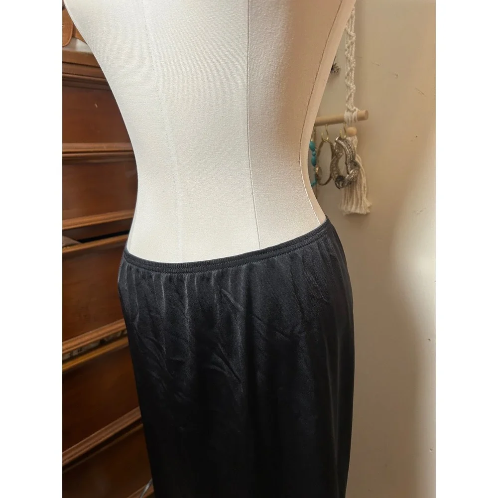 Vintage‎ Adonna Black Nylon Maxi Half Slip Skirt Lace Trim Side Slit Plus 1XL - Picture 2 of 8
